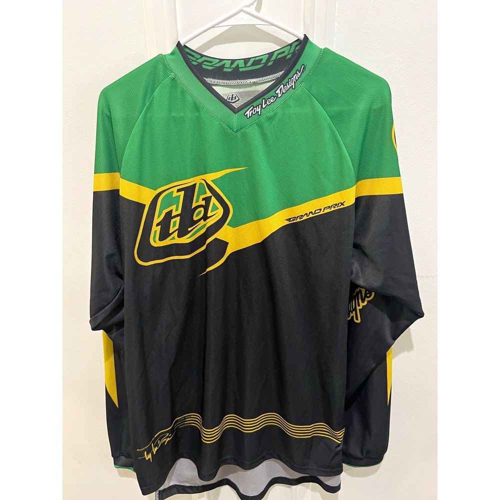 Troy Lee Designs Grand Prix Motocross Jersey Mens L Green Black Yellow TLD MX